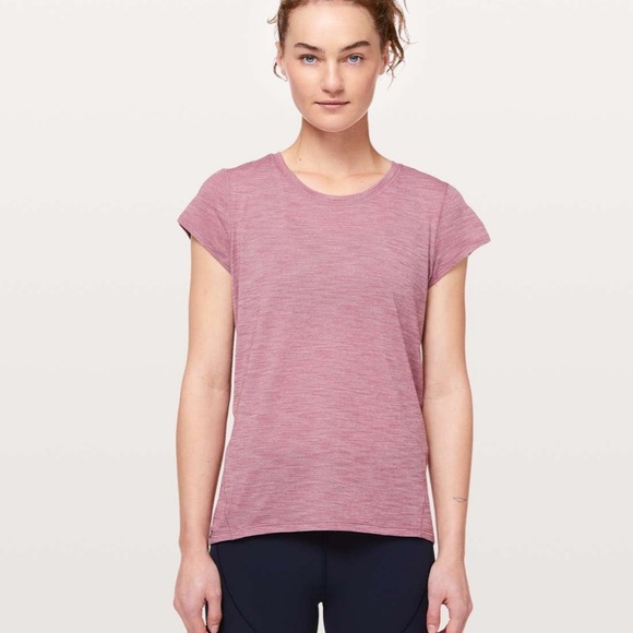 Lululemon Another Mile Short Sleeve T Shirt Heathered Figue Run Pink T Shirt - Picture 3 of 9